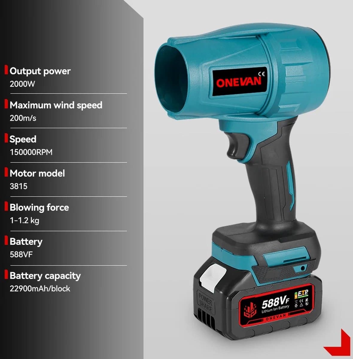 Mini Bladblazer - HIGH POWER Blower - Mini Blower - Blower - Bladblazer - 2000W - 720Km/h - 2 x Accu - Draadloos thumbnail 2