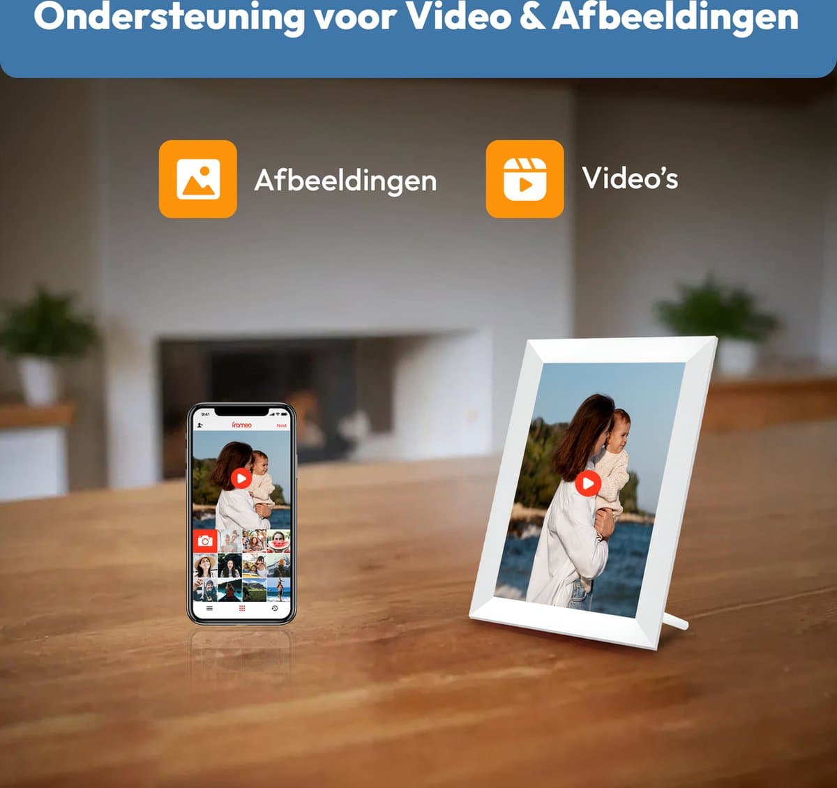 Digitale fotolijst met WiFi en Frameo App - 8 inch IPS Display - Fotokader met Touchscreen - 32GB - Wit - Frameo digitale fotolijst - digitale fotokader - digitaal fotolijstje thumbnail 6