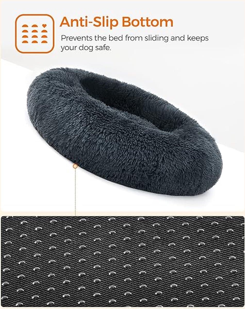 ITAGALA® Donut Hondenmand - 80cm Groot - Zacht en Luxe Hondenkussen - Wasbaar - Fluffy - Hondenmanden - Dark Grey - Kattenmand - Comfortabel - Duurzaam en Antislip Design - Rond - Hondenbed - Hondenkussen - Honden mand - Hondenmanden