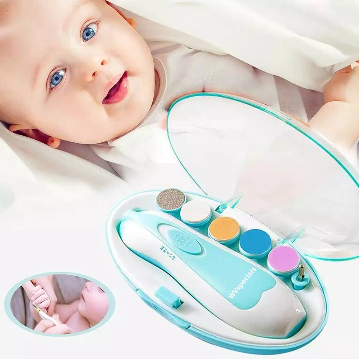 WVspecials® Elektrische Baby NagelKnipper Blauw & Handige Opberg Doos Elektrische Baby nagelschaartje- Baby Nagelknipper - Baby nageltrimmer - Baby Nagelset - Baby Nagelvijl - voor baby - ultra stil (slapend knippen) - Black Friday - Sinterklaas thumbnail 7