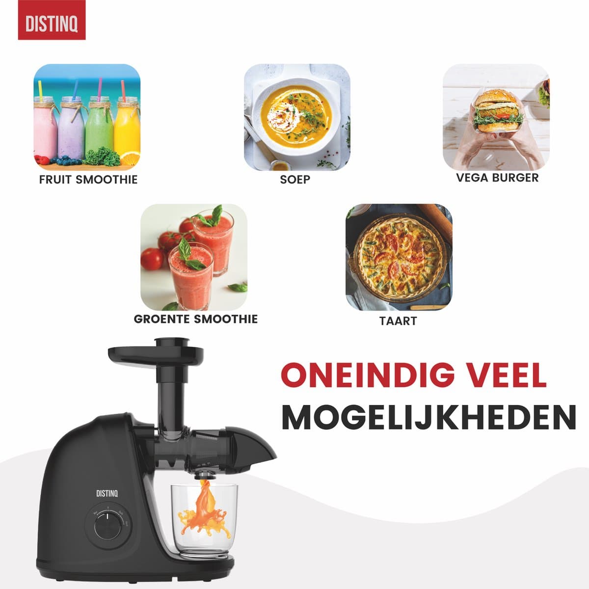 DistinQ® Slowjuicer met Pulpcontainer – 2 standen Soft en Hard - Zwart - 700ml Sapbeker en 1400ml pulpreservoir thumbnail 4