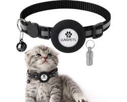 Lunspets - Kattenhalsband - Geschikt voor Airtag - Veiligheidssluiting - Reflecterend - Zwart