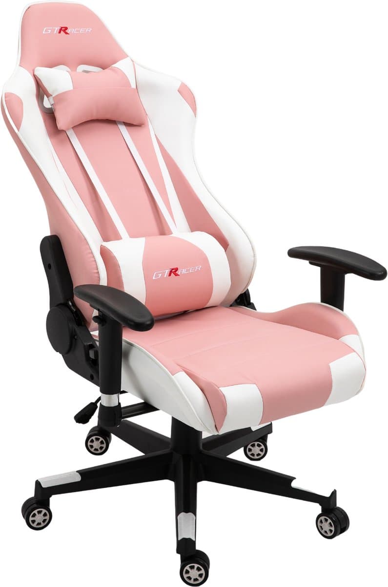 GTRacer Pro gamestoel Wit/roze – 150 kg, 180° thumbnail 5