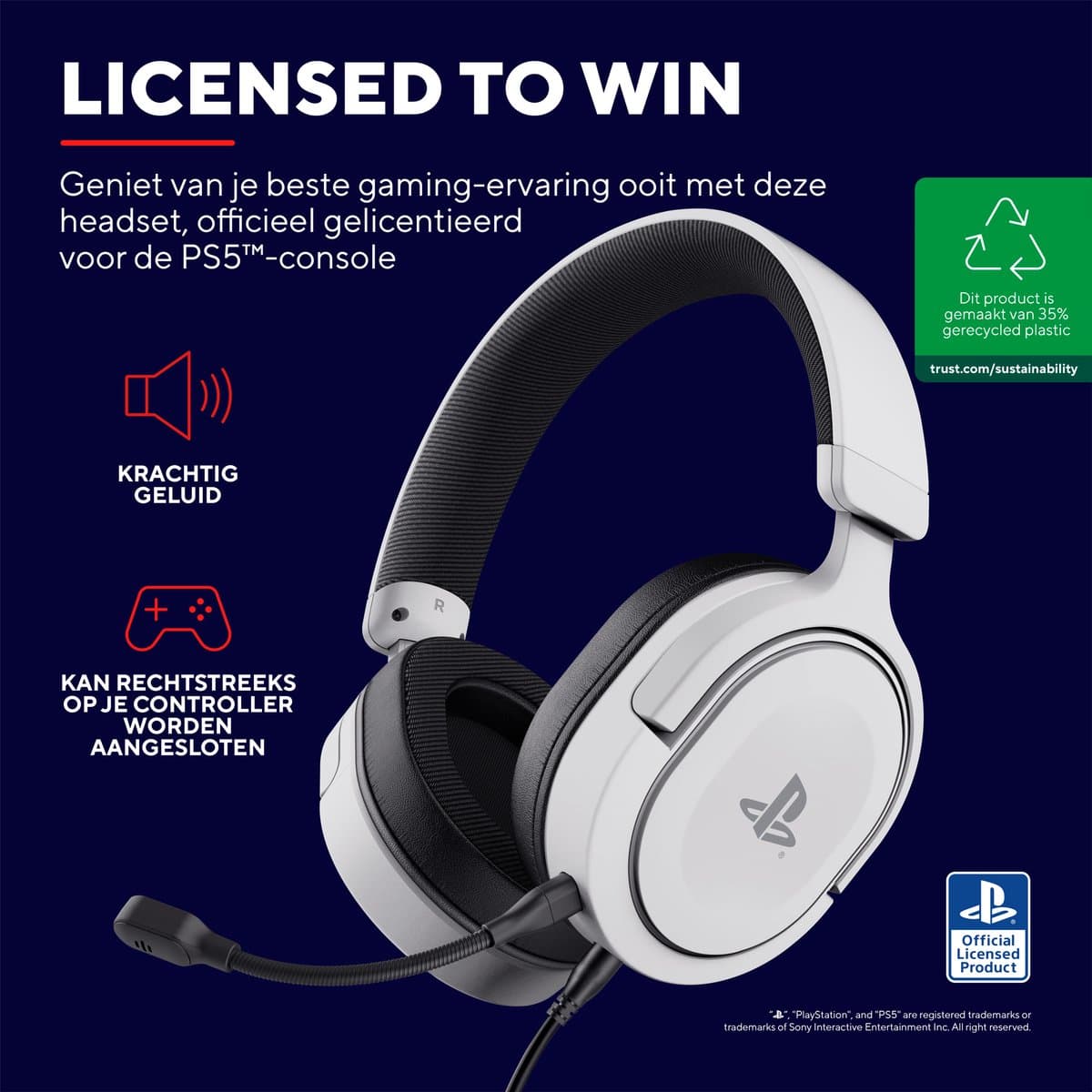 Trust GXT 498W Forta - Gaming Headset - Bedraad - Official Licensed voor PS5 - 50mm drivers - Over-ear - Wit thumbnail 4