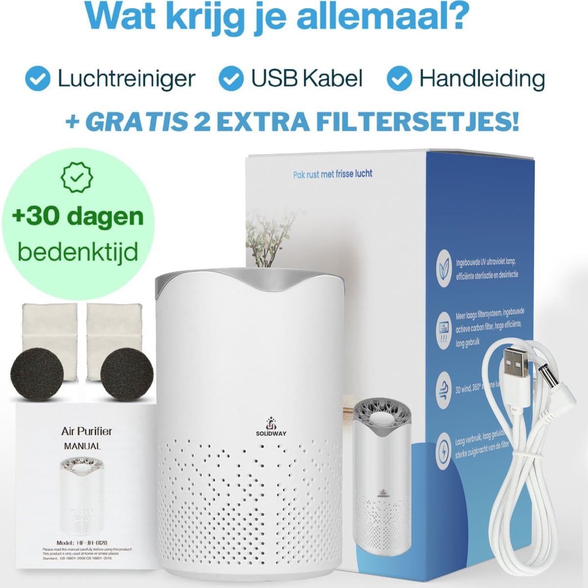 Luchtreiniger met Ionisator – Air Purifier met HEPA Filter – Clean Air – Luchtzuiveraar met UV – Incl. Extra Luchtfilterset thumbnail 8