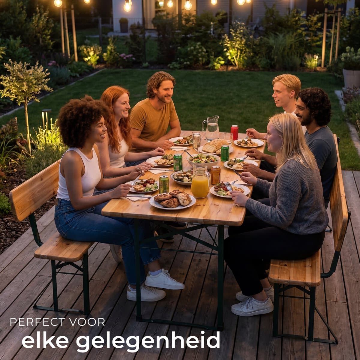 tectake® Biertafel met 2 Banken - 8 personen - 170 cm lang - 3-delige Biertafelset met Inklapbare Tafel en Banken met Rugleuningen - Tuintafel - Bierbank Oktoberfest thumbnail 3