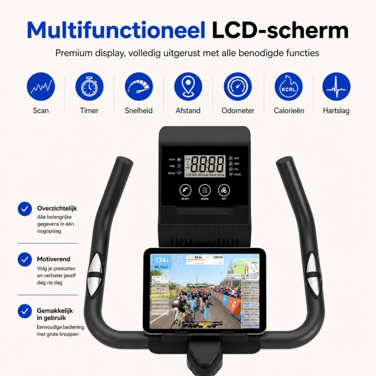 Sportfloww Hometrainer - Fitness Fiets - Spinningfiets - 8KG Vliegwiel -Hartslagmeter - Incl App thumbnail 4