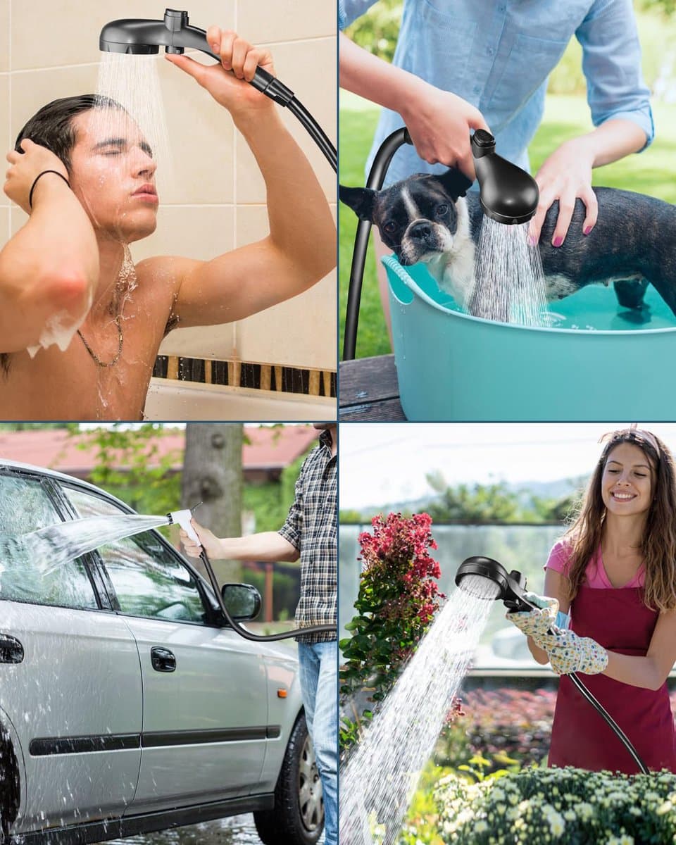 Camping Douche - Draagbare Douche - Buitendouche Camping - Buitendouche - Tuindouche - Lange Levensduur 6000mAh - Intelligente LED-display - Douchekop met 4 Sproeistanden - IPX7 Waterdicht - Voor buiten, Wandelen, Reizen, Auto en Huisdieren - Zwart thumbnail 4