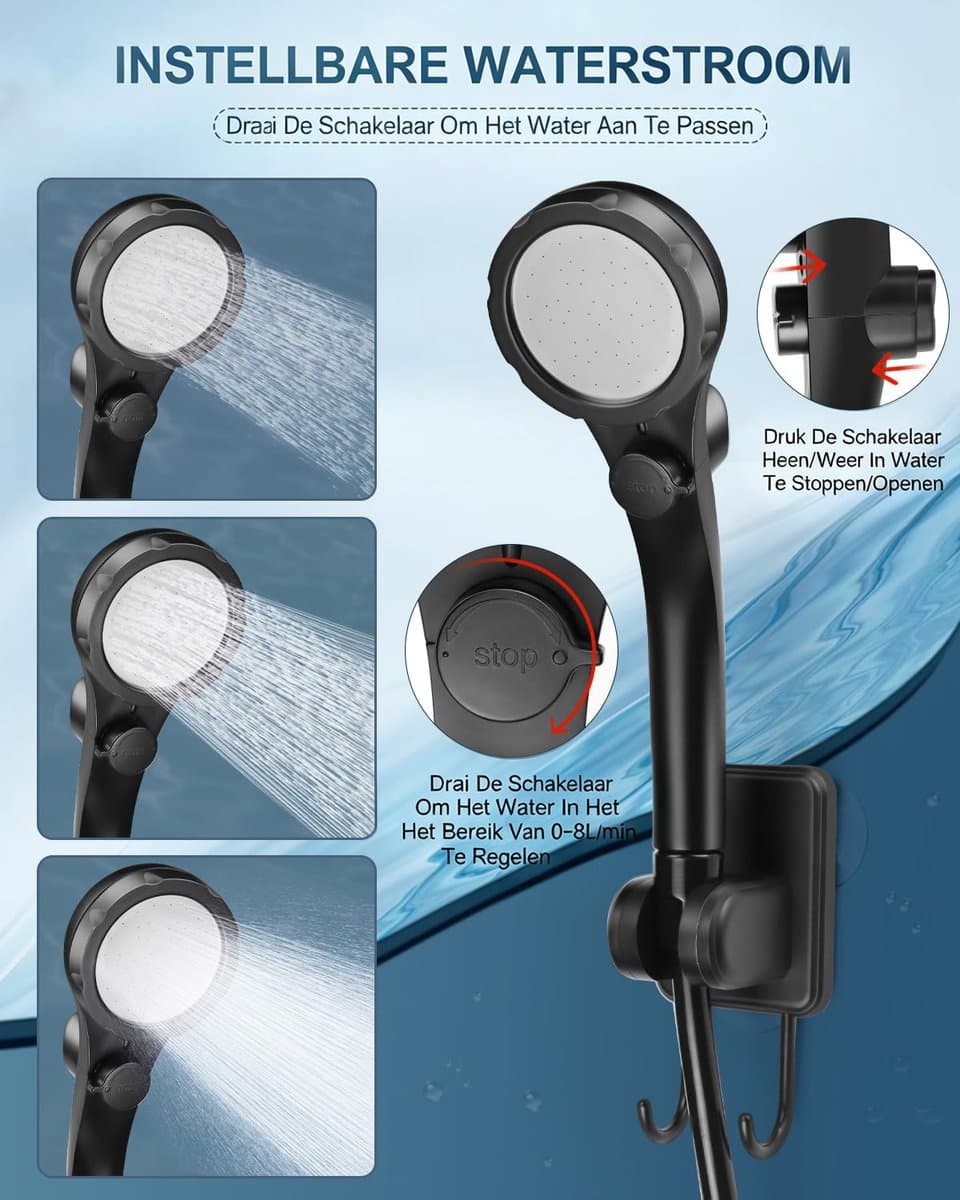 Camping Douche - Draagbare Douche - Buitendouche Camping - Buitendouche - Tuindouche - Lange Levensduur 6000mAh - Intelligente LED-display - Douchekop met 4 Sproeistanden - IPX7 Waterdicht - Voor buiten, Wandelen, Reizen, Auto en Huisdieren - Zwart thumbnail 7