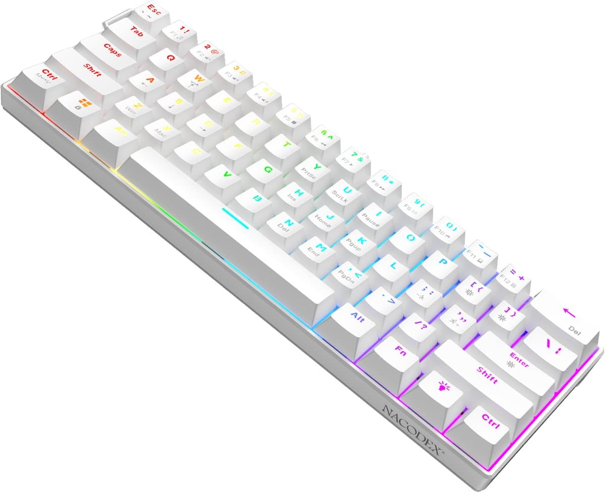 AJAZZ NK61 RGB Mechanisch Toetsenbord – 60% Gaming Keyboard – Hot Swappable – Rode Switches – 61 Toetsen – USB Bekabeld – Wit thumbnail 5