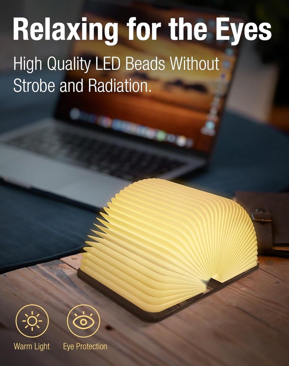12 Cm Boeklamp Hout - Opvouwbare Boekenlamp - Opvouwbaar Nachtlampje - Sfeerverlichting Binnen - Led-Sfeerverlichting - Magnetische Sfeerverlichting - USB Oplaadbare - Magnetisch - Walnoot - Decoratie Woonkamer thumbnail 6