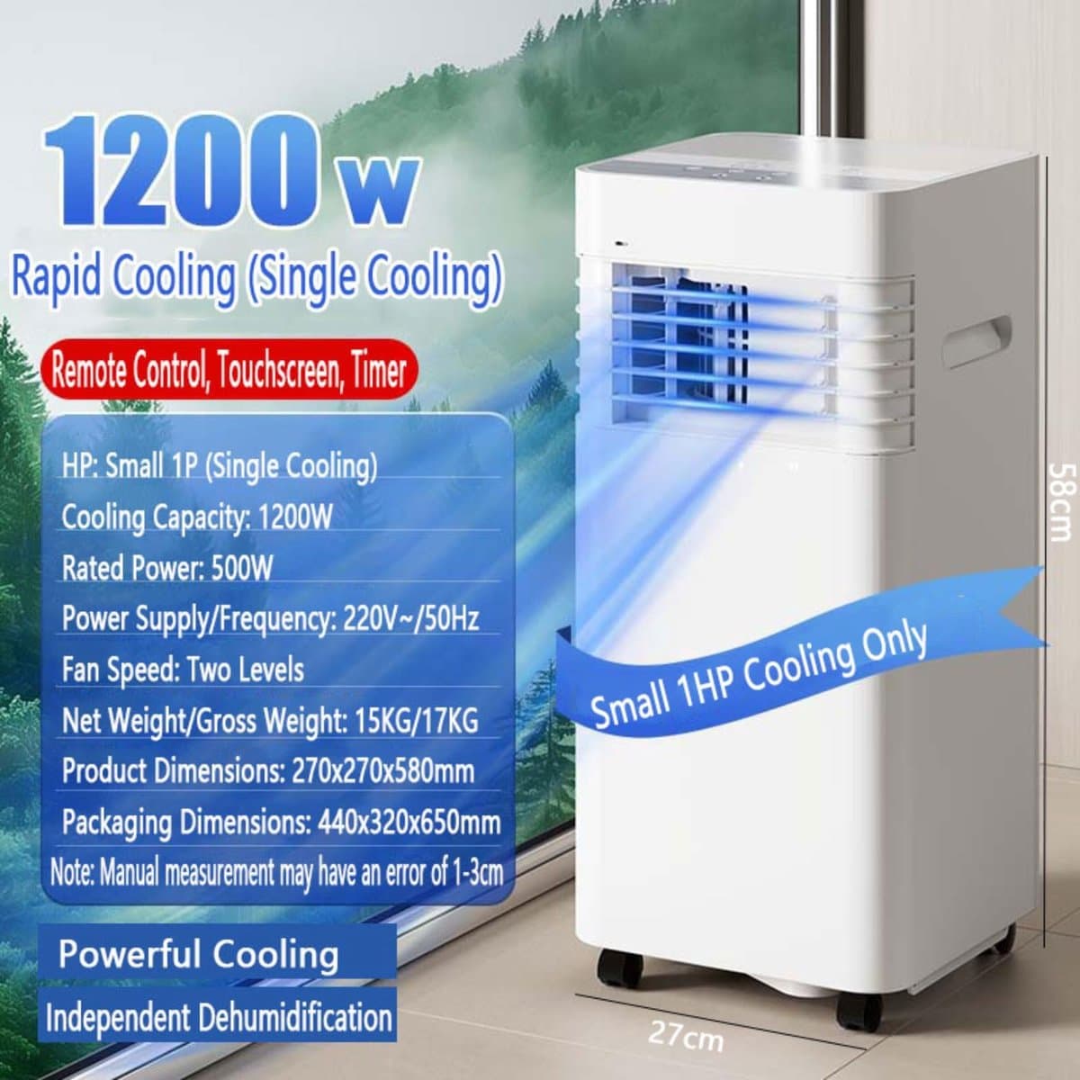 Mobiele airco - Draagbare airconditioner - 7000 BTU - koelt tot 28 vierkante meter - slimme airco met afstandsbediening - 3-in-1 koel- ontvochtigings- en ventilatorfunctie - 24-uurs timer en 120° zwenkfunctie thumbnail 5
