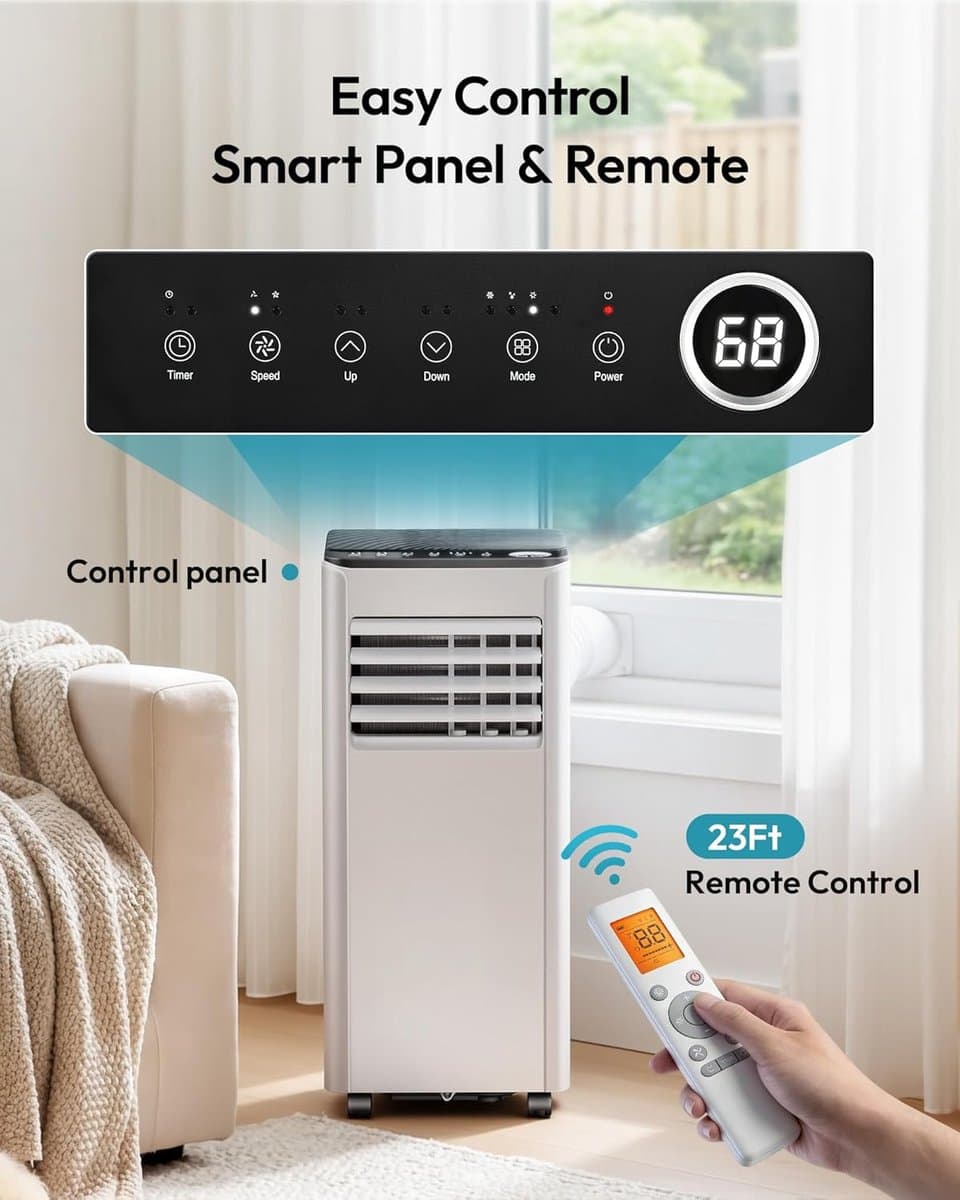 Mobiele airco 10000 BTU draagbaar met afstandsbediening, ontvochtiger en 24-uurs timer thumbnail 4
