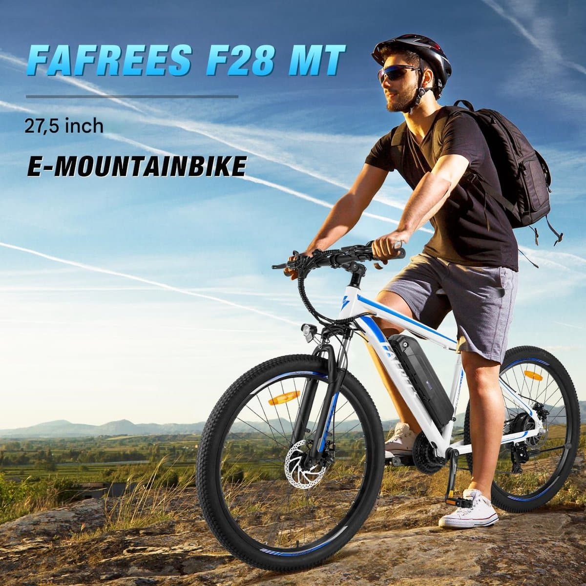 Fafrees 27,5 inch Elektrische Mountainbike - 250W Motor - Shimano 21 versnellingen - Mechanische Schijfremmen - Elektrische Fiets– Roestbestendige aluminiumlegering – 15AH –IPX4 Stadsfiets –Trekkingfiets –Blauw thumbnail 8