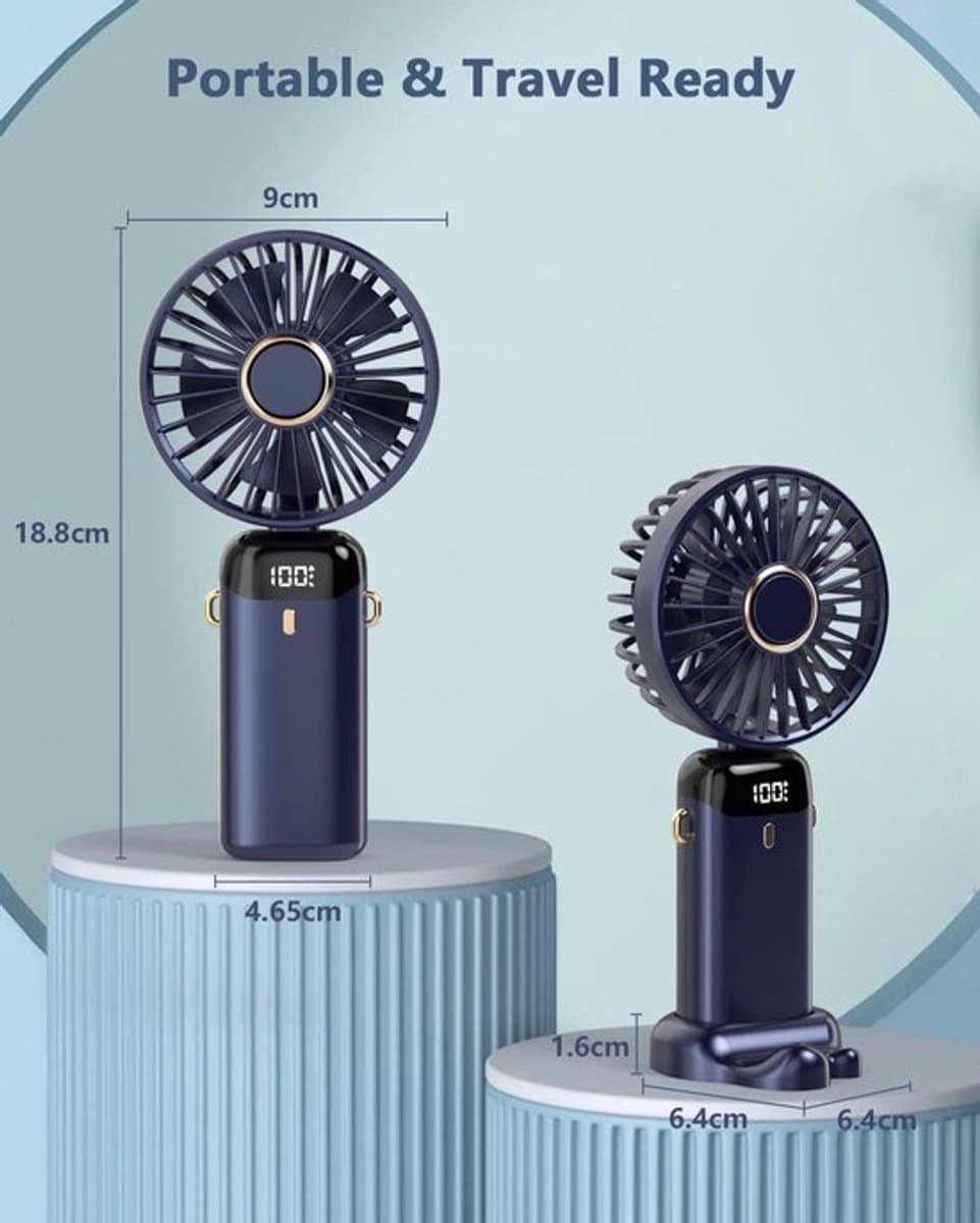 Solvix tafel ventilator geluidloos - Tafelfan - Blauw - 5 Snelheden - Oplaadbare Accu - Voor Thuis en Op Reis thumbnail 5