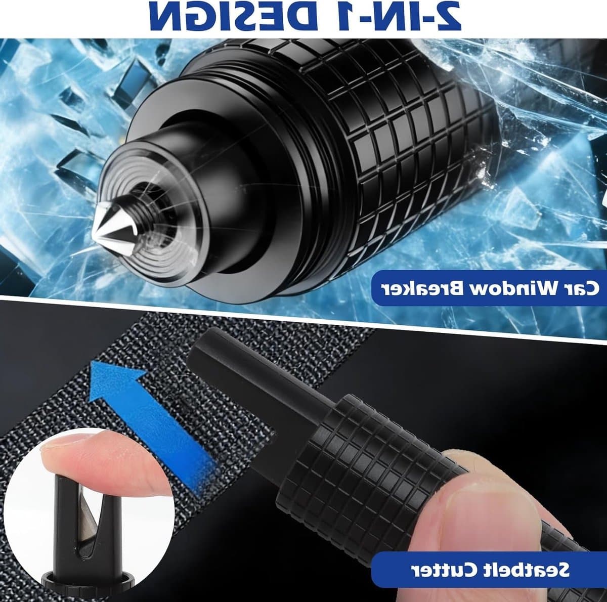 Noodhamer met Gordelsnijder en Glasbreker, Veiligheidsapparaat voor Auto met Lichtring en Testglas, Ideaal voor Noodsituaties en Ongevallen thumbnail 2