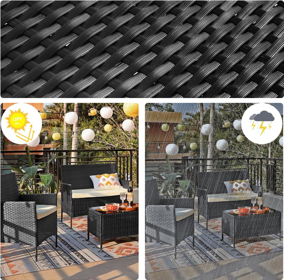 SONGMICS - Tuinset - Tuintafel - Tuinstoelen - Gemaakt van PE Polyrattan - Voor Terras en Tuin thumbnail 8