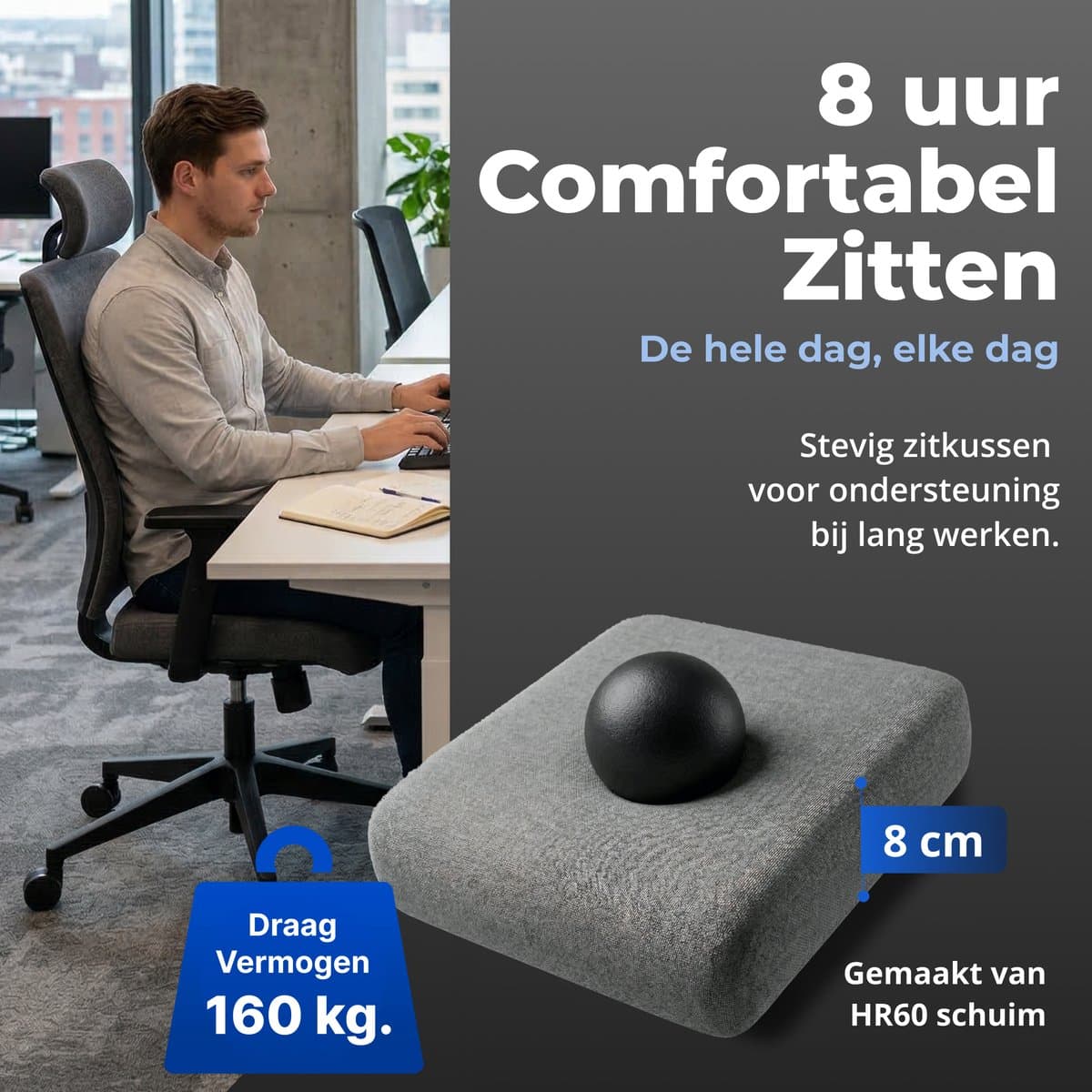 Backerz Ergonomische Bureaustoel - Bureaustoelen voor Volwassenen tot 160kg - Fabric Office Chair - NEN-EN1335 thumbnail 8