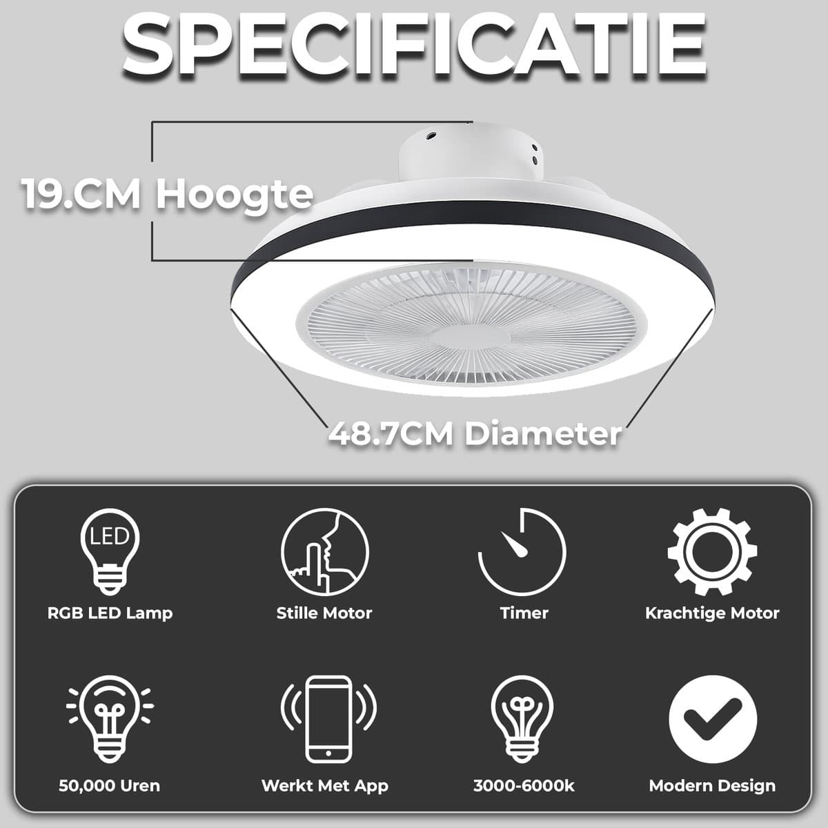 WERYOU® illuminAIR Plafondventilator - Plafonniere - Plafondventilator met Afstandsbediening - Plafondlamp - Plafond ventilator met Verlichting - Ventilator lamp - RGB Ledlamp thumbnail 8