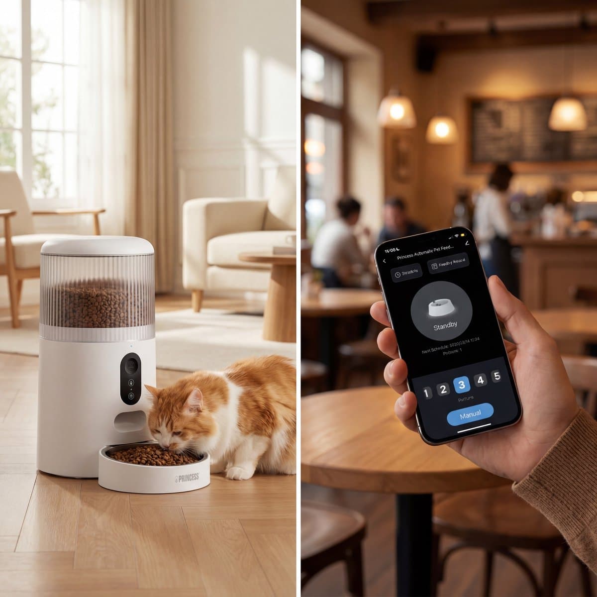 Princess Automatische Voerbak - Smart 4 Liter - Kat & Hond - App Bediening - Droogvoer - Roestvrijstalen Kom – BPA‑vrij – Back‑up Batterij - Voerautomaat - Voerdispenser - 610040 thumbnail 2