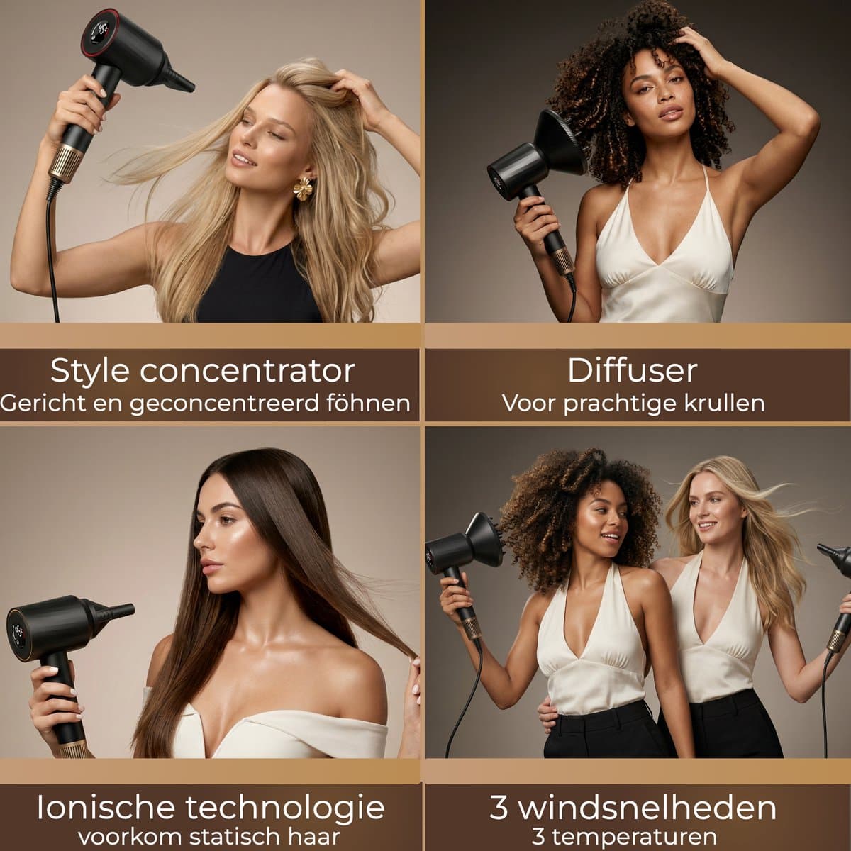 Wellshine Föhn met Diffuser - Ionische Haardroger voor Krullen & Stijl - Haarföhn - Reisföhn - Coolshot - 3 Standen - Föhn met Borstel - Incl. 4 Opzetstukken - Sèche Cheveux - Hairdryer - 1100W thumbnail 6