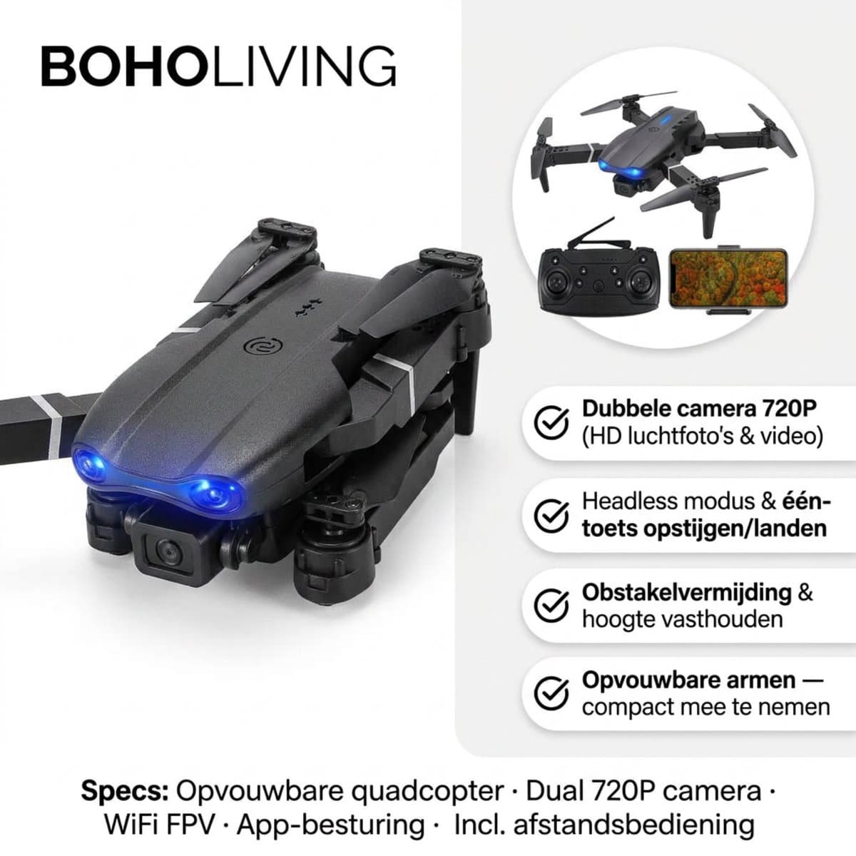 E99 PRO Bestuurbare Drone met Camera en Koffer - RC Drone 720P met Dual Camera, Extra Batterij en 360° Stunts - Opvouwbare Quadcopter met Headless Mode voor Beginners en Gevorderden - Bereik 100 Meter Grafiet Met Ebook thumbnail 5