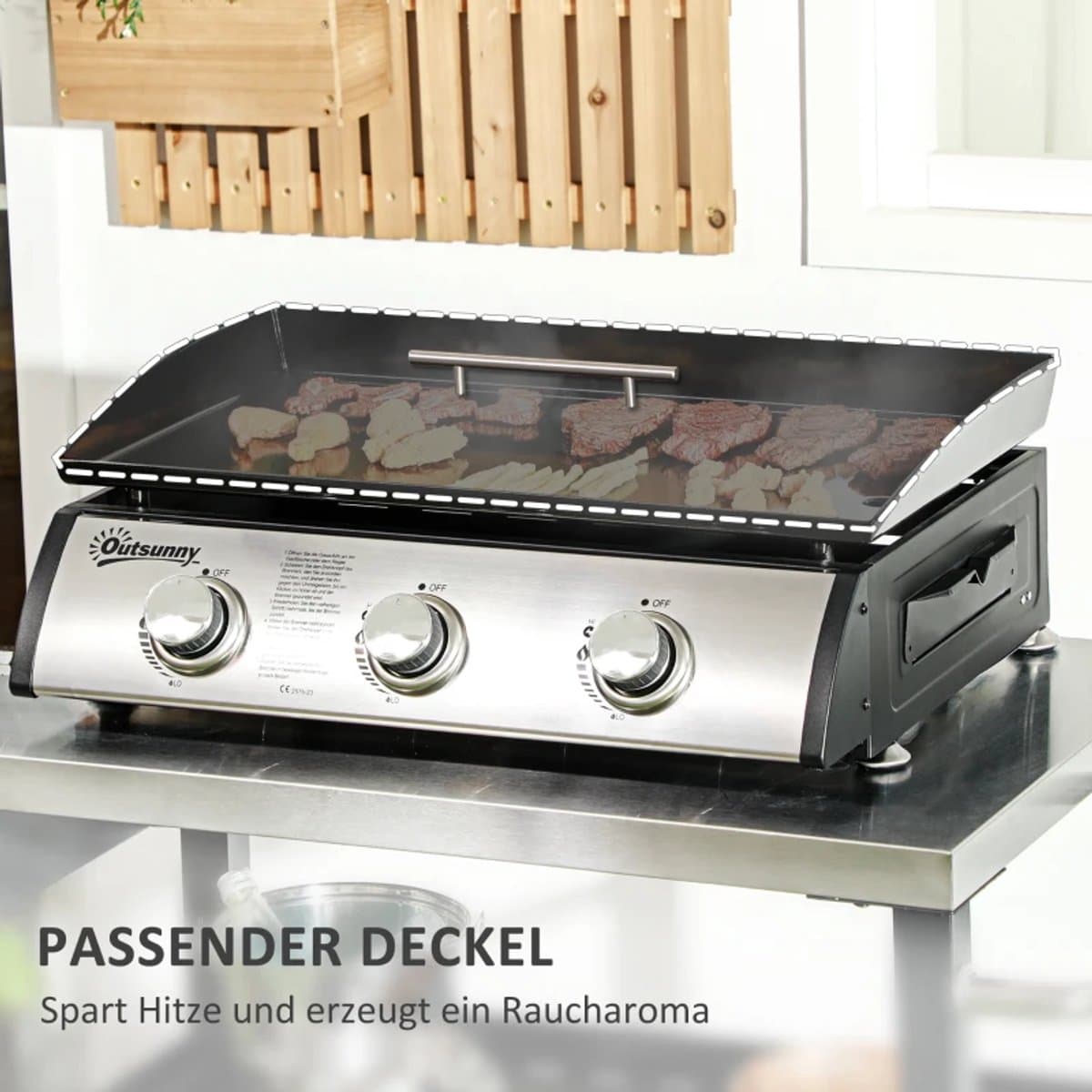 Gasbarbecue - Tafelmodel Gasbarbecue en Gasgrill - 3 Branders - 7,5 kW - met Deksel, Vetopvangbak, Antiaanbakplaat - 63 x 47 x 25 cm - Zwart + Zilver thumbnail 8