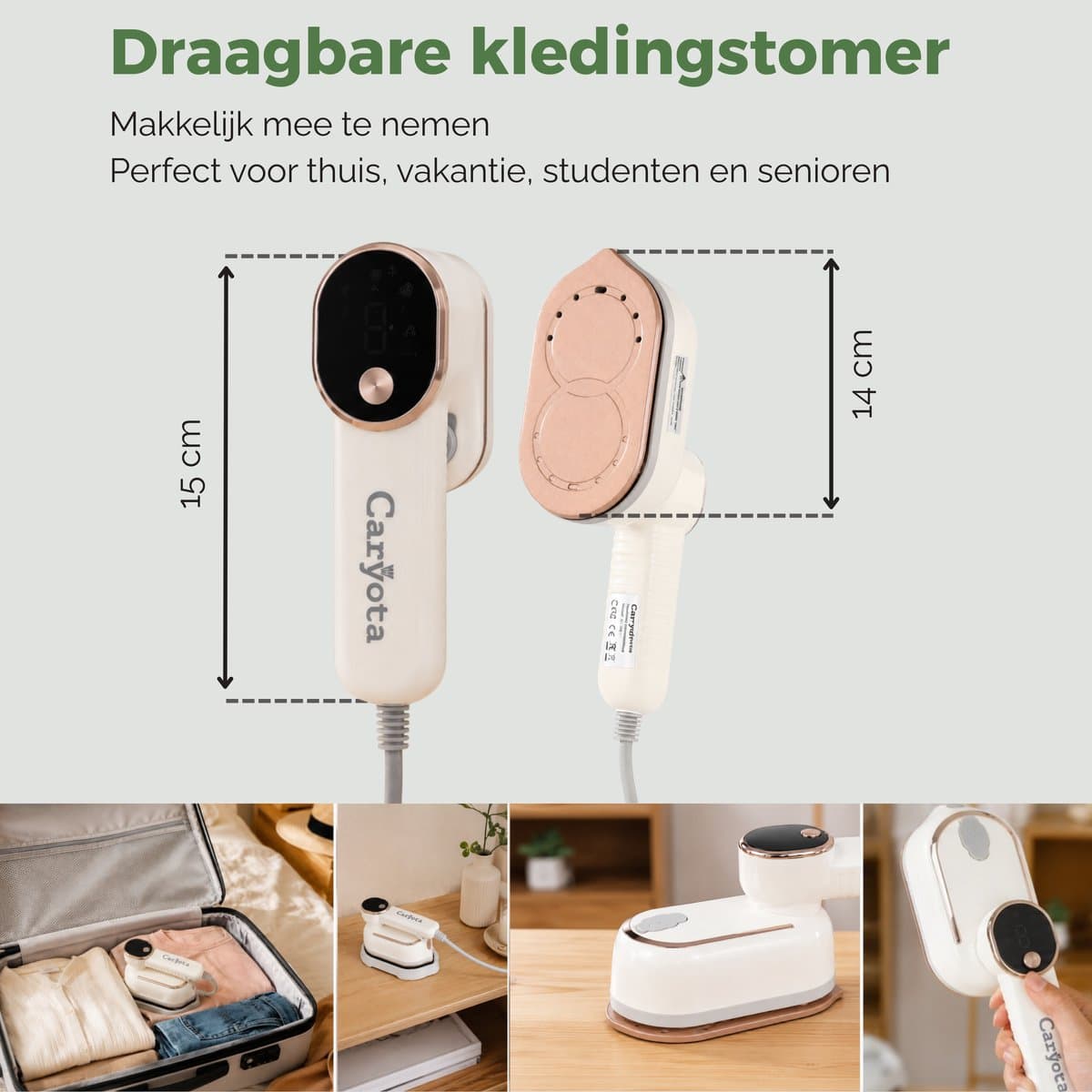 Caryota Stoomstrijkijzer 2in1 - Mini Strijkijzer - 3 Stoomstanden - Reis Strijkijzer - Kledingstomer - 1400W - 15s warm - 180° Roteerbare Stoomkop - LCD - Steamer - 650g thumbnail 5