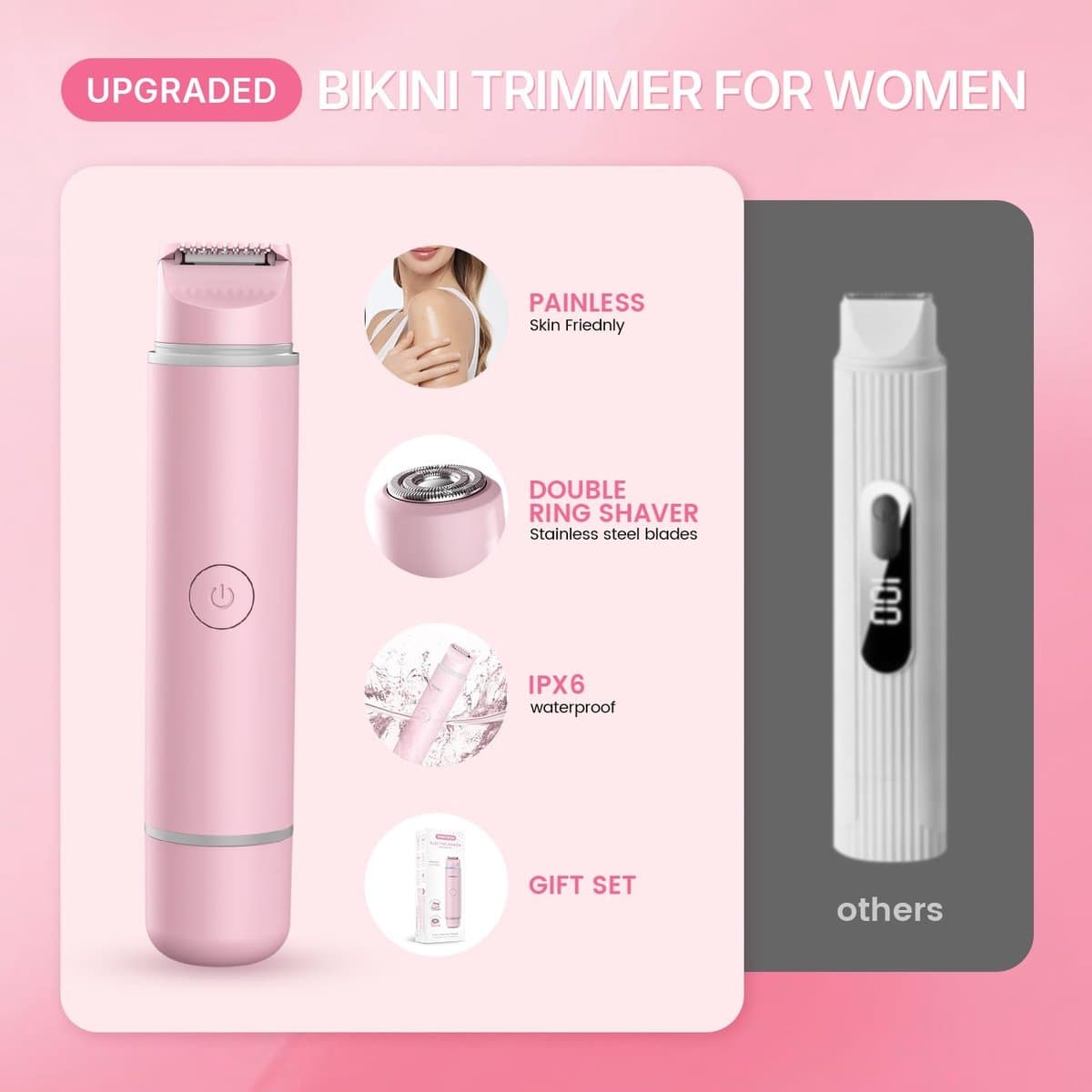 Namajunas - Ladyshaves voor vrouwen - Ladyshave oplaadbaar - Trimmer Vrouw Intiem - 2 in 1 Elektrisch Scheerapparaat - Bikinilijn - Oksels - Benen - Gezichtshaar - Ontharingsapparaat - Nat en droog - Wit thumbnail 5