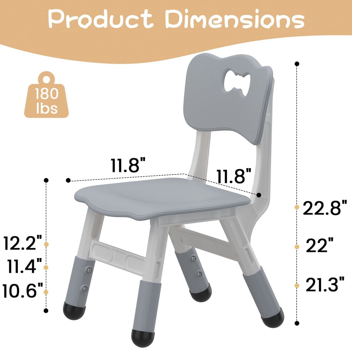 Kinderstoel Set van 2 met hoogte verstelbare stoel, Plastic peuterstoelen voor kinderen jongens meisjes, Kinderen Hangmat stoel, Booster stoelen voor peuters, Donkergrijs thumbnail 2