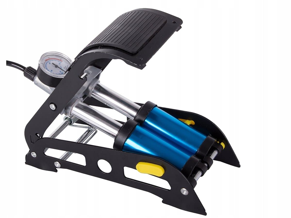 Dubbele Voetpomp met Manometer 150 PSI / 10 Bar – 2-Cilinder Fietspomp voor Auto, Motor, Fiets, Ballen en Luchtbedden – Inclusief 3 Opzetstukken – handmatige luchtpomp – auto accessoires – fiets accessoires – pomp met drukmeter – reispomp – 52656 thumbnail 5