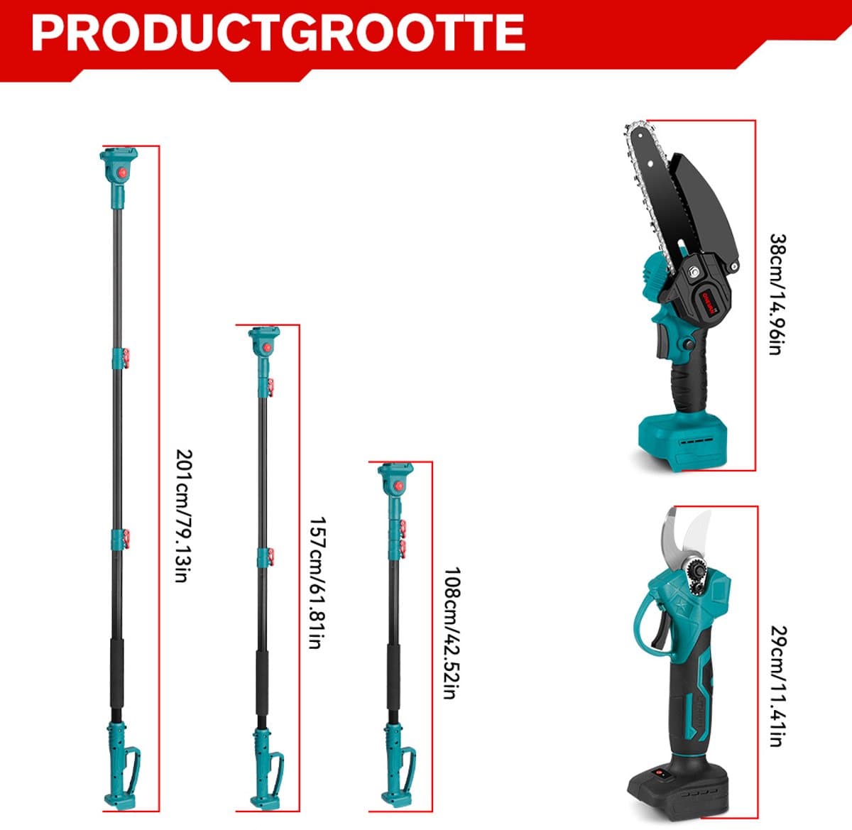 ONEVAN Accu-Hoogsnoeier - 4-in-1 Mini Kettingzaag - met 1.08 -2 m trekbare verlengstang & 2x Accu's - Elektrische Snoeischaar - Brushless Kettingzaag thumbnail 4