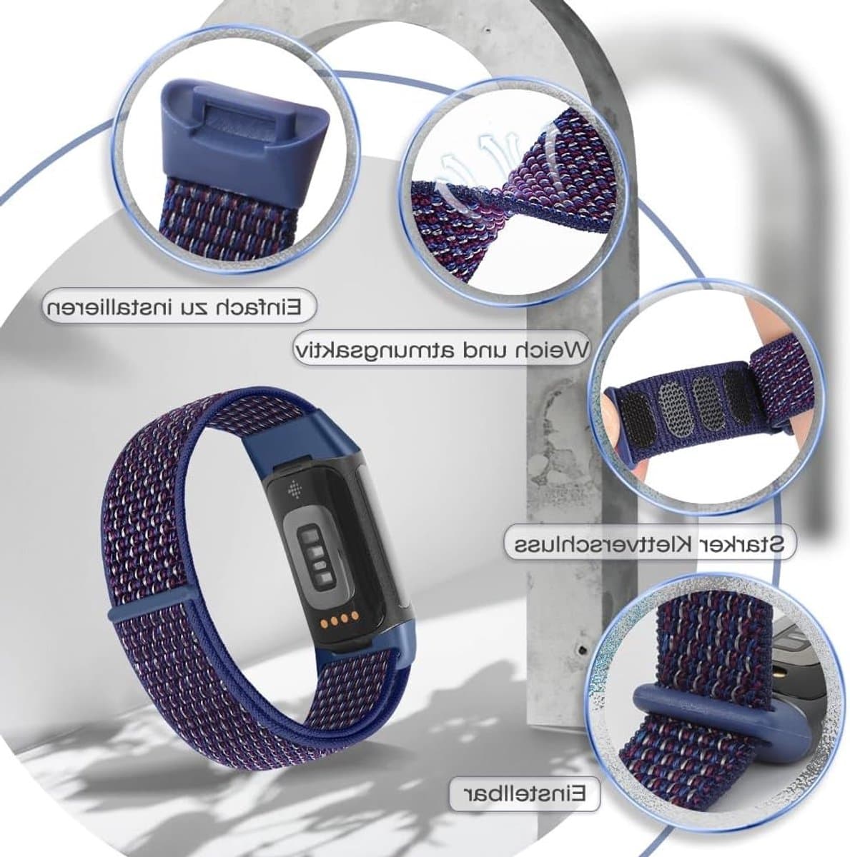 Verstelbare en Ademend Nylon Sportband voor Fitbit Charge 5 - Vervangende Band voor Fitness Tracker voor Dames en Heren thumbnail 7