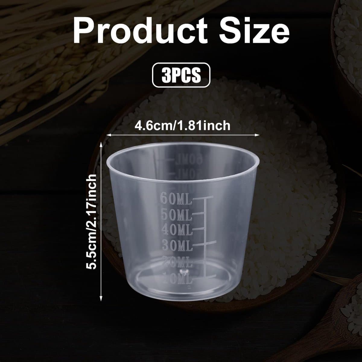 3Pcs Rice Measuring Cups - 60ml Transparent Plastic Small Washing Cup - Voor Rice Cooker - Vervanging voor Meten van Droge en Vloeibare Ingrediënten - Keuken Gadgets thumbnail 2