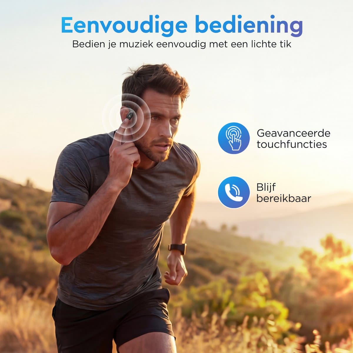 Golden Sound Open Ear oortjes - Sport oordopjes - Oortjes draadloos - Draadloze oordopjes - Audio - Hardlopen - 40 uur batterijduur - Bone Conduction - IPX6 Spatwaterdicht - Oortjes - Zwart thumbnail 7