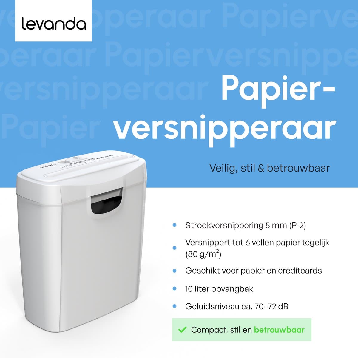 Papierversnipperaar - 10L - 6 A4 vellen - Wit - Levanda thumbnail 6