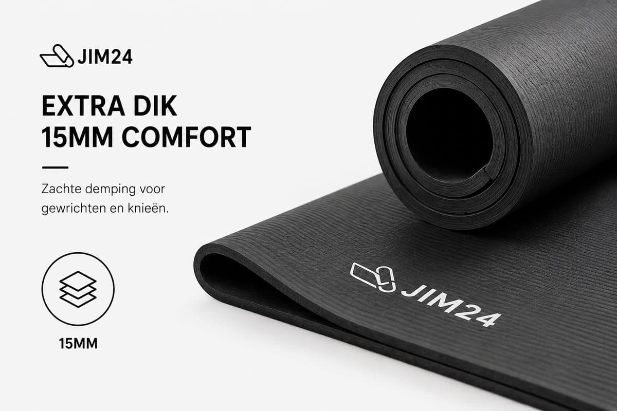 Jim24 Yogamat - Yoga mat Extra Dik - 15 mm - Fitness Mat - Sport Mat - Antislip - Slijtvast - Incl. Draagtas - Zwart thumbnail 6
