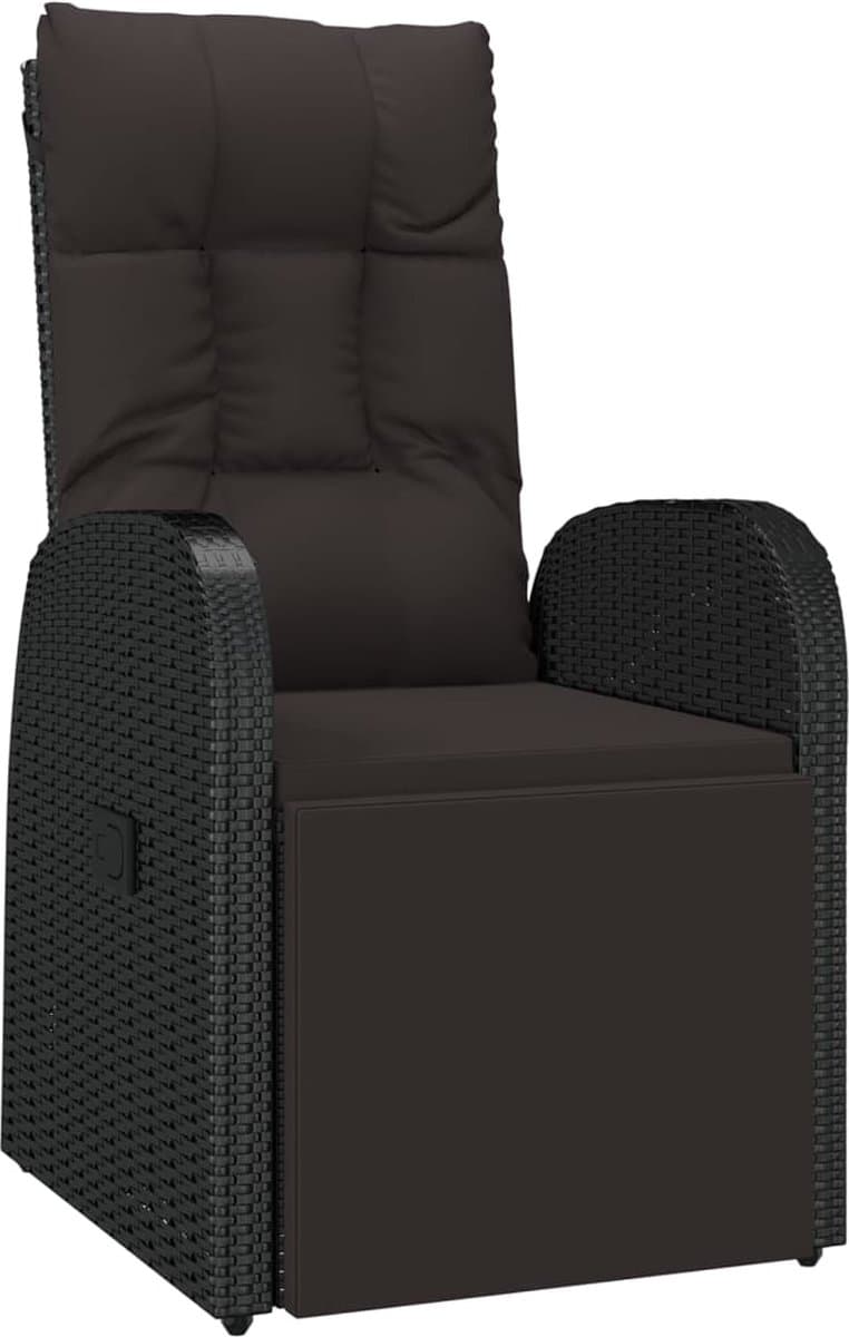 vidaXL - Tuinstoel - verstelbaar - met - kussen - poly - rattan - zwart thumbnail 2