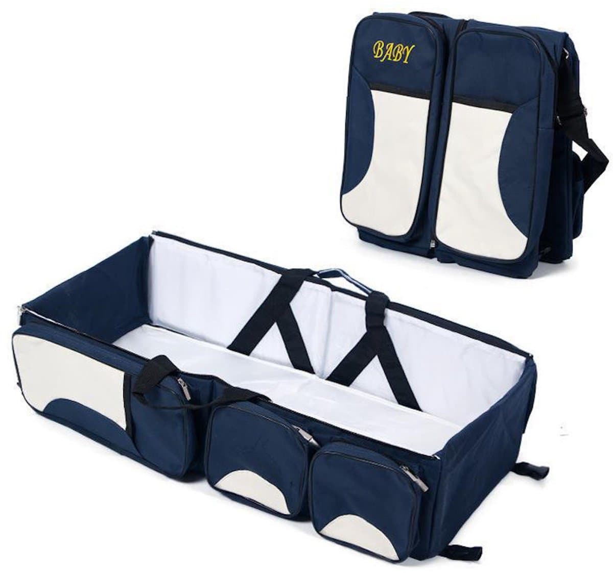 Baby bed - Luiertas - Reisbedje voor Babyâ??s en Kleuters - Opvouwbare Reiswieg - Reisbed met matras - Reistas - Blauw