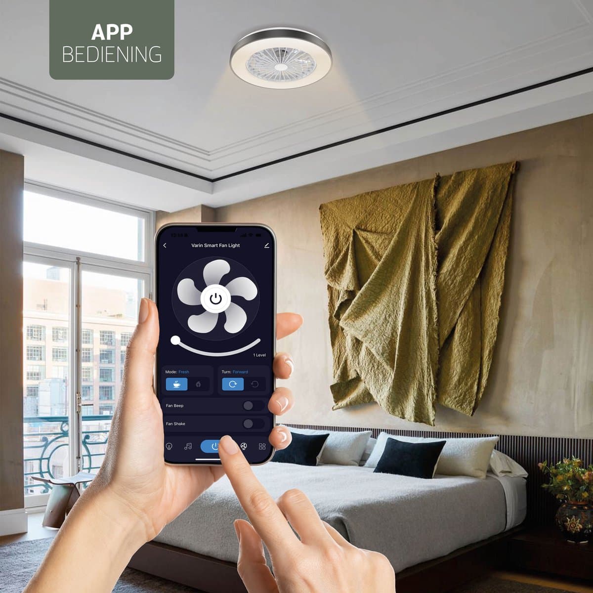 Varin® Ventilator met LED verlichting - Zwart - Tuya Wifi - LED RGBW - Ø 48cm - 6 snelheden - Super stil - Met afstandsbediening en gratis app - Ventilatorkachel - Ventilatoren plafond - Verkoeling en verwarming thumbnail 6