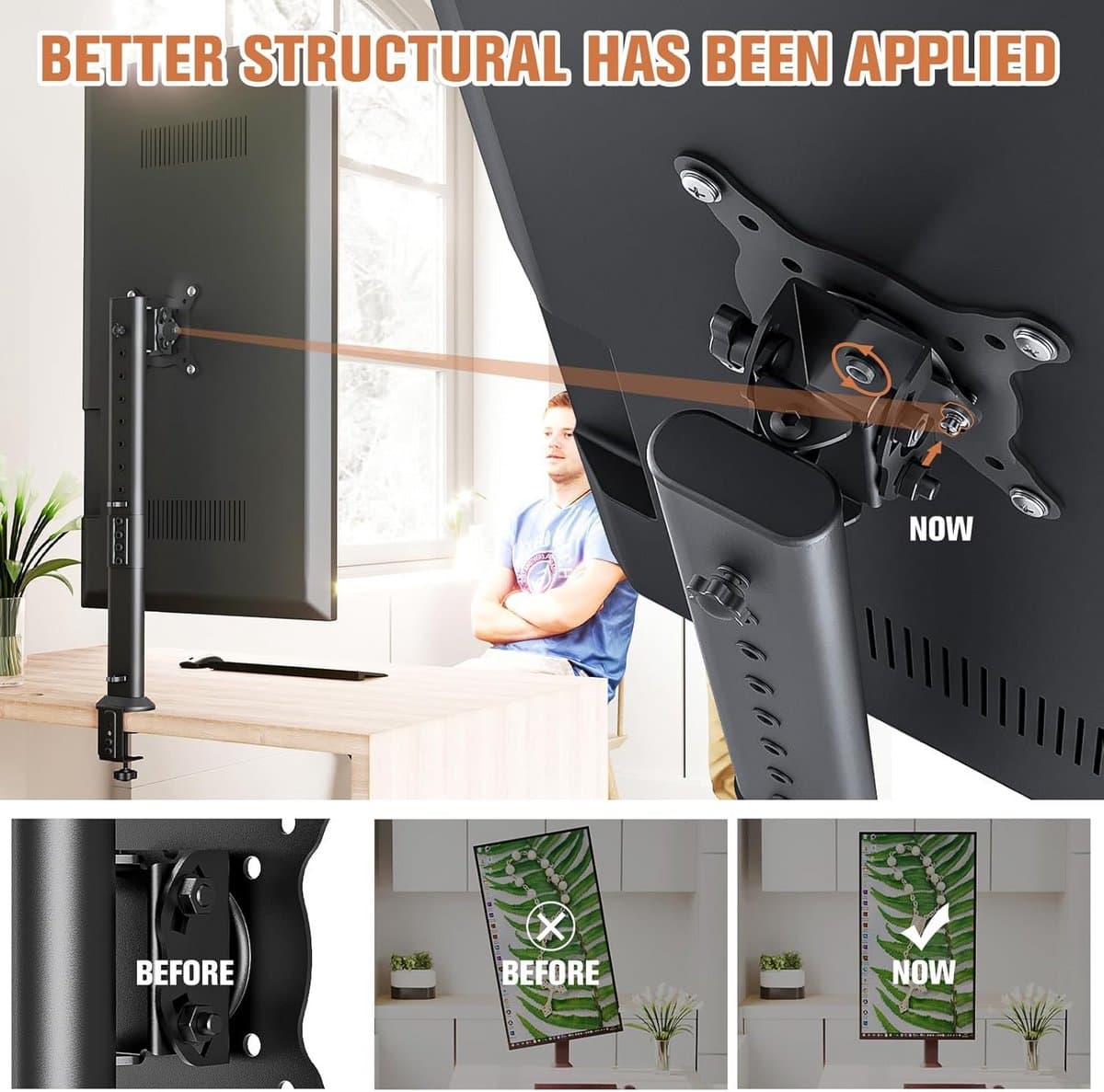Enkele Monitor Arm voor Bureau, Verstelbaar voor Schermen 27 tot 43 Inch, Zwart thumbnail 4