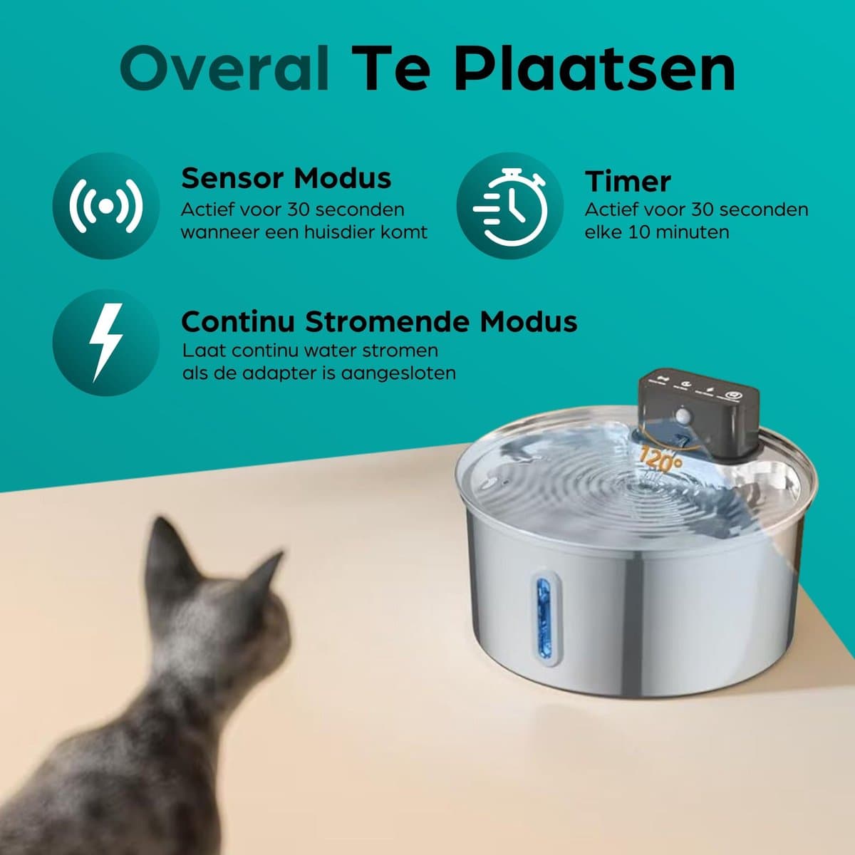 Filo RVS Drinkfontein Kat Draadloos met Sensor - Waterfontein Katten - Kattenfontein - Waterbak - Fontein Hond - Drinkfontein Honden thumbnail 5