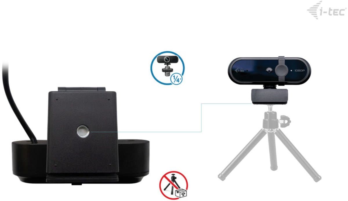 i-tec - Solomon 100 - Webcam - Full HD - Vaste Focus - 1 microfoon - Privacyafdekking - Auto beeldverbetering - Laptop & PC - Plug & Play thumbnail 3