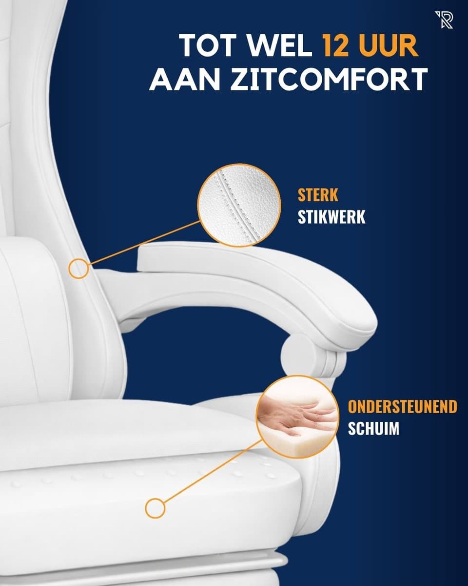 Ranqer Apollo Bureaustoel - Gaming stoel / Gaming Chair - Gamestoel - wit thumbnail 3