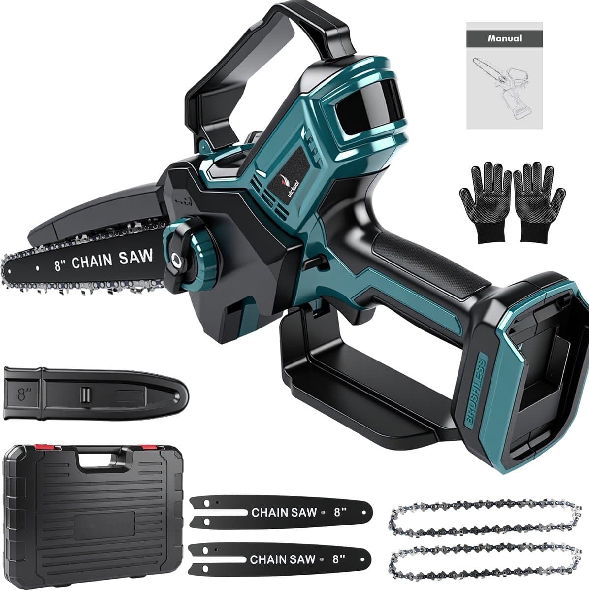 Mini Kettingzaag - 8 inch Kettingzaag voor Makita 18V accu - Batterij niet inbegrepen - Snoeizaag - Takkenzaag - Handzaag - automatische olieer - Automatische Kettingsmering - Brushless - Inclusief Opbergkoffer thumbnail 2