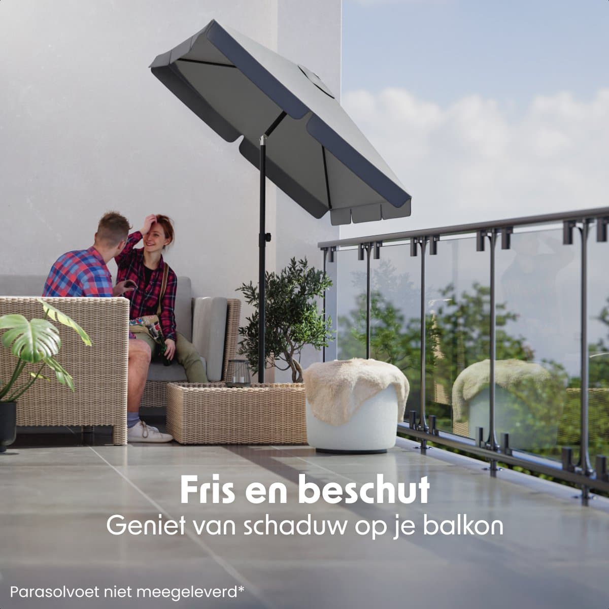LifeGoods Parasol - Tuin - Balkonparasol - 200x125cm - 30° Kantelbaar - Waterdicht - UPF50+ - Donkergrijs thumbnail 2