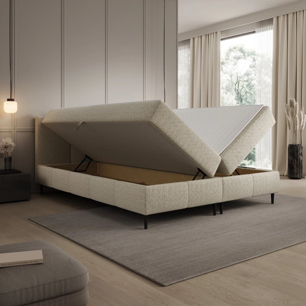 Meubella - Brisa - Boxspring met opbergruimte - Teddystof beige - 160x200 cm thumbnail 3
