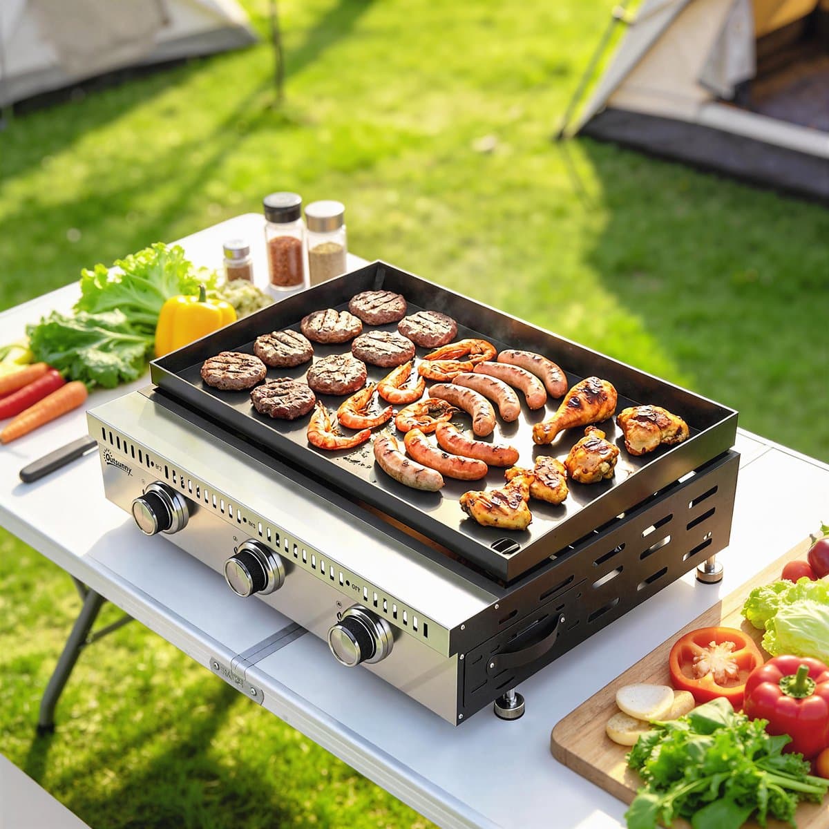 Outsunny Gasgrill - Roestvrij staal, metaal - 62 x 49 x 23 cm - Zwart thumbnail 5