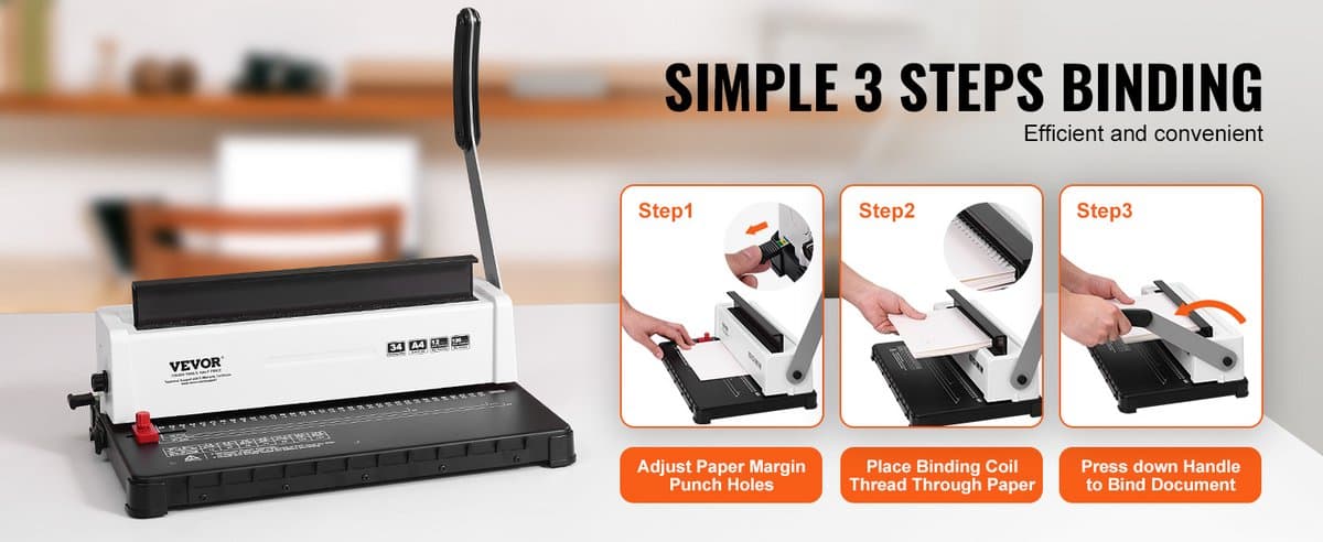 Aafinity handmatige spiraalbindmachine - 34-gaats boekbinder met perforator voor 12 vellen en een bindcapaciteit van 120 vellen - Verstelbare rug voor kantoor en school thumbnail 5