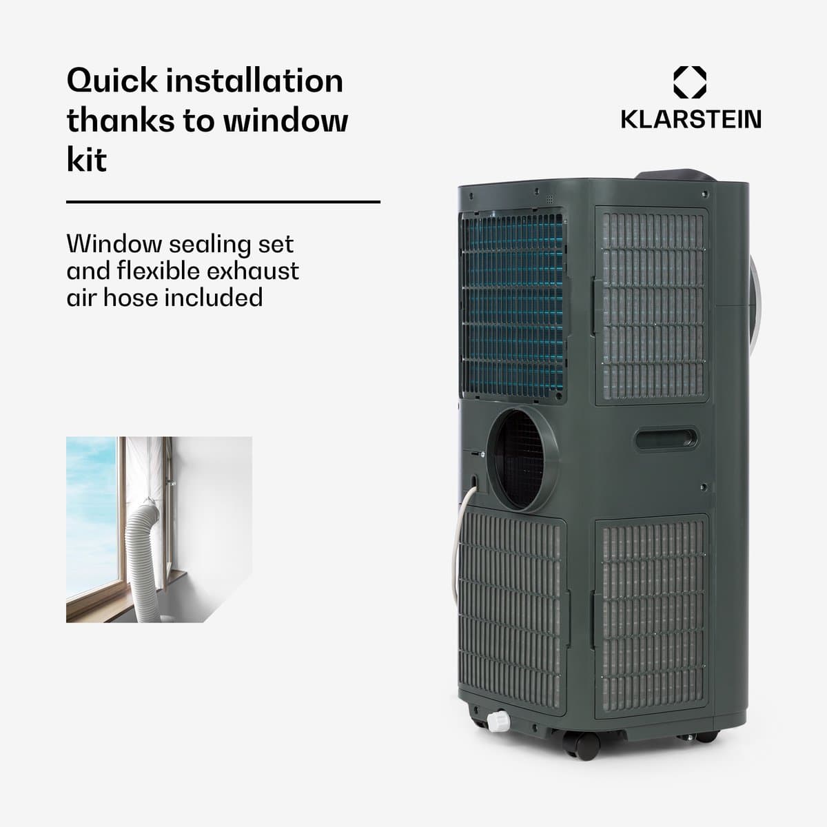 Klarstein mobiele airconditioner met luchtafvoerslang, 5-in-1 airconditioner, ventilator, luchtontvochtiger, luchtreiniger & nachtmodus, app-bediening, kleine & draagbare airconditioner voor thuis & op kantoor, 10000 BTU,9 kW voor 49 m² 50 dB thumbnail 7